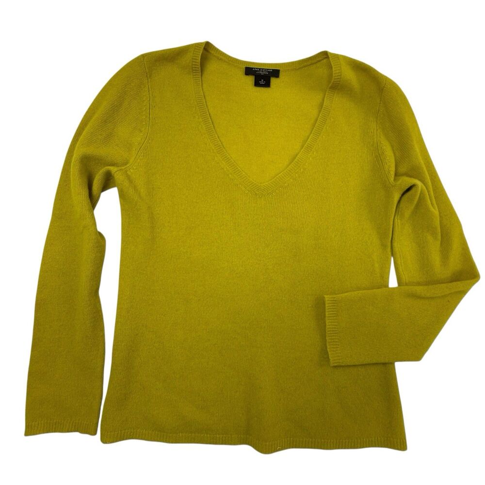 Ann Taylor 100% Cashmere V-Neck Super Soft Sweater Women Medium Yellow